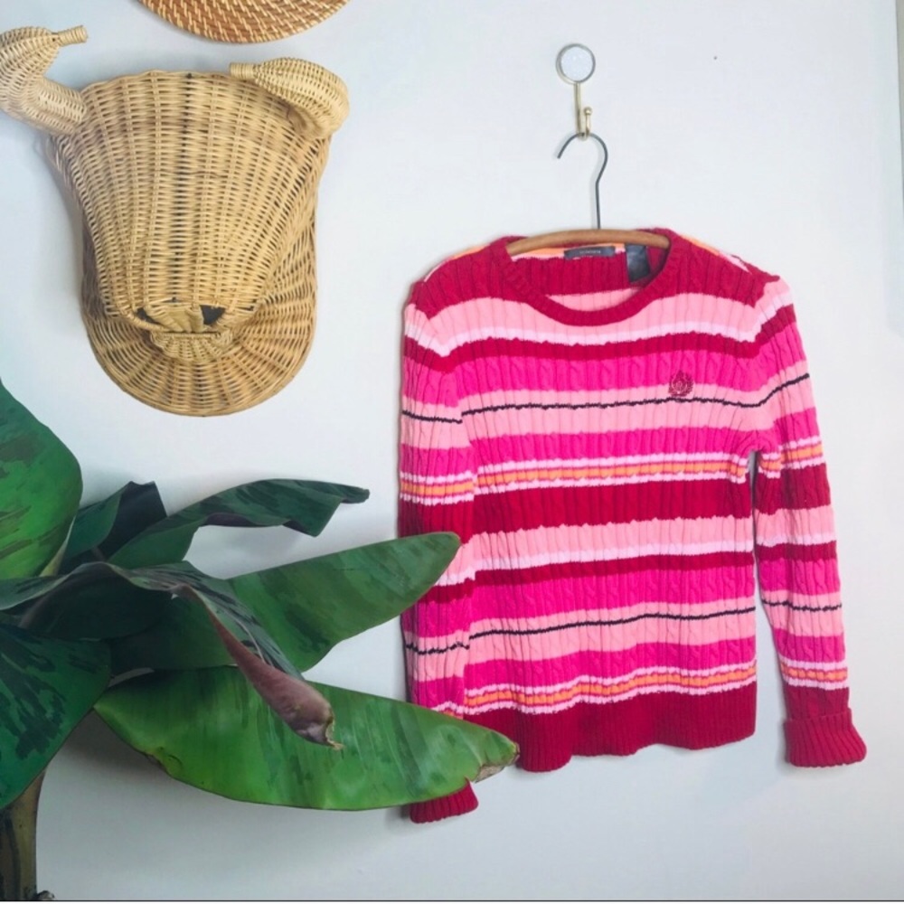 vtg vsco ribbed pink cable knit chunky sweater - Picture 2 of 7